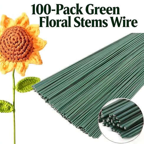 100-Pack Floral Stems Wire for Paper Flower 2 Gauge Flower Stems for Crochet Projects 16 Inch Artificial Green Crafts Wire Wreath Making Supplies for Flower DIY Art (100pcs) in Kuwait