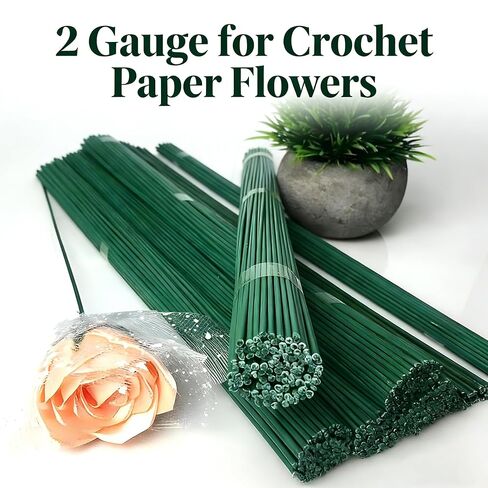 100-Pack Floral Stems Wire for Paper Flower 2 Gauge Flower Stems for Crochet Projects 16 Inch Artificial Green Crafts Wire Wreath Making Supplies for Flower DIY Art (100pcs) in Kuwait