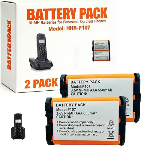 HHR-P107 NI-MH Rechargeable Battery 3.6V 650mah 2Pack NiMH Cordless Telephone Batteries for Panasonic Cordless Phones in Kuwait