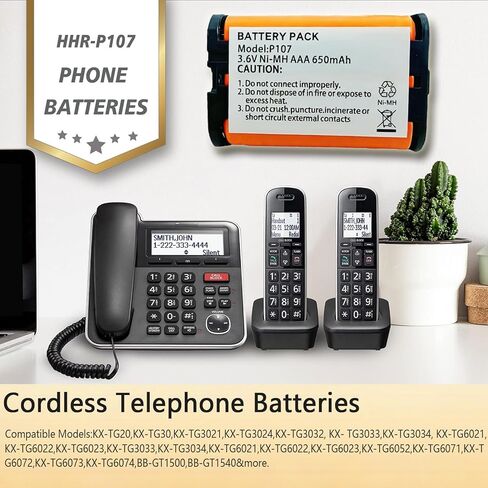 HHR-P107 NI-MH Rechargeable Battery 3.6V 650mah 2Pack NiMH Cordless Telephone Batteries for Panasonic Cordless Phones in Kuwait