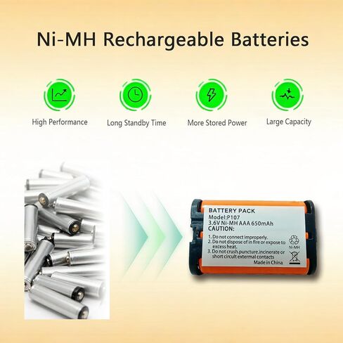 HHR-P107 NI-MH Rechargeable Battery 3.6V 650mah 2Pack NiMH Cordless Telephone Batteries for Panasonic Cordless Phones in Kuwait