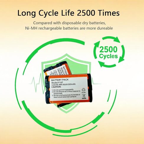 HHR-P107 NI-MH Rechargeable Battery 3.6V 650mah 2Pack NiMH Cordless Telephone Batteries for Panasonic Cordless Phones in Kuwait