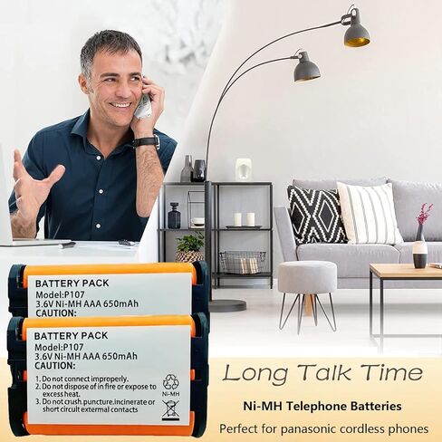 HHR-P107 NI-MH Rechargeable Battery 3.6V 650mah 2Pack NiMH Cordless Telephone Batteries for Panasonic Cordless Phones in Kuwait