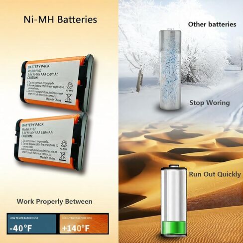 HHR-P107 NI-MH Rechargeable Battery 3.6V 650mah 2Pack NiMH Cordless Telephone Batteries for Panasonic Cordless Phones in Kuwait