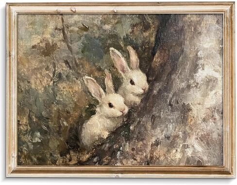 uniro Vintage Easter Rabbits in the Forest Print Farmhouse Wall Art Retro Bunny Wall Art Cottage Easter and Spring Decor for Bedroom Bathroom Kitchen Holidays Decor - 8x10 Unframed in Kuwait