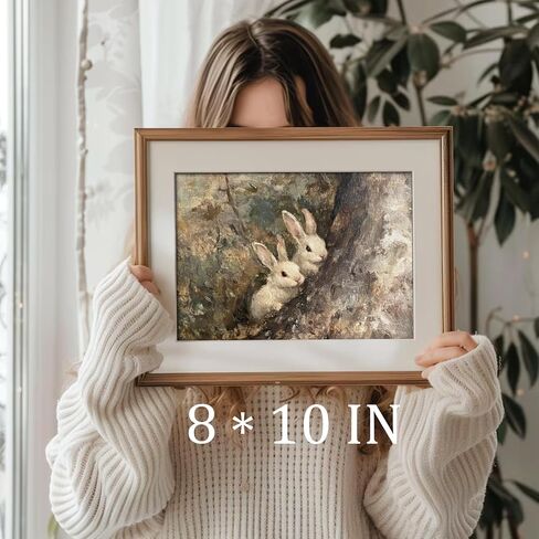 uniro Vintage Easter Rabbits in the Forest Print Farmhouse Wall Art Retro Bunny Wall Art Cottage Easter and Spring Decor for Bedroom Bathroom Kitchen Holidays Decor - 8x10 Unframed in Kuwait