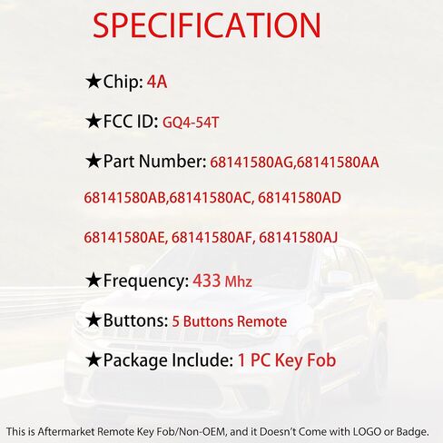 MechanMagic Key Fob Replacement Fits for Jeep Cherokee 2014-2022 Keyless Entry Remote Control GQ4-54T 68141580 in Saudi Arabia
