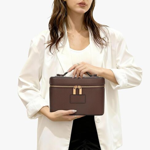 Makeup Bag Vanity Case with Removable Divider Travel Toiletry Bag Portable Cosmetic Bag Makeup Organizer Case (Coffee) in Saudi Arabia