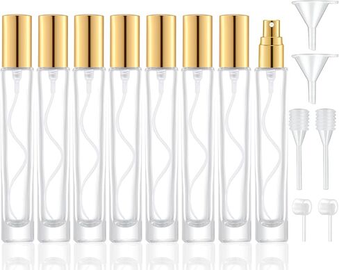 10ml Glass Spray Bottle, Thick Glass Atomizer, Perfume Decanter Kit, Small Travel Perfume Atomizer Bottle Refillable (8PCS, Gold) in Kuwait