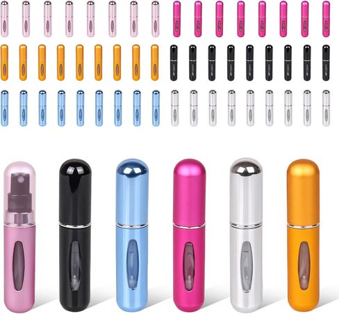 60 قطعة من زجاجات رذاذ العطور القابلة لإعادة التعبئة بحجم 5 مل، مجموعة زجاجات رذاذ بلاستيكية صغيرة فارغة بحجم مناسب للسفر، بخاخ عطر رذاذ ناعم للرحلات البحرية، وحقيبة يد المحفظة، ومستلزمات إكسسوارات السفر (5 ألوان مختلطة) in Kuwait