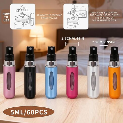 60 قطعة من زجاجات رذاذ العطور القابلة لإعادة التعبئة بحجم 5 مل، مجموعة زجاجات رذاذ بلاستيكية صغيرة فارغة بحجم مناسب للسفر، بخاخ عطر رذاذ ناعم للرحلات البحرية، وحقيبة يد المحفظة، ومستلزمات إكسسوارات السفر (5 ألوان مختلطة) in Kuwait
