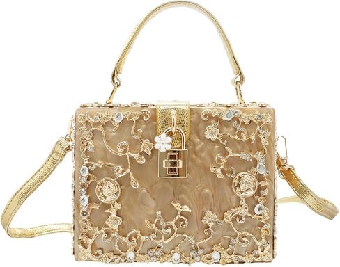 Women's Evening Clutch, Acrylic Square Box with Rhinestones, Shoulder Crossbody Handbag in Kuwait