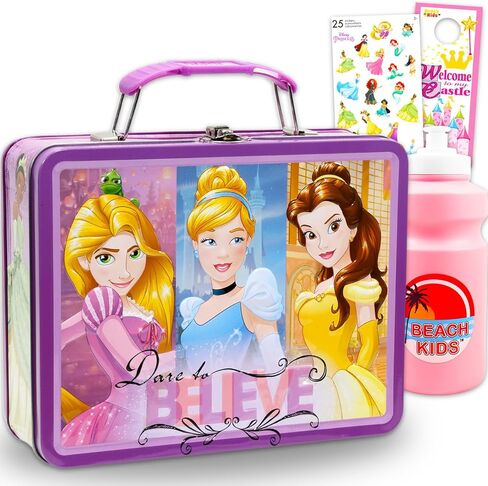 Disney Princess Lunch Box Set - Bundle with Tin Rapunzel, Cinderella, Belle Lunch Box Plus Stickers, Water Bottle, More | Disney Princess Lunchbox Set in Saudi Arabia