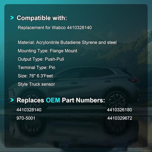 مجموعة شاحنة مستشعر سرعة العجلات ABS مقاس 76 بوصة و6.3 قدم و90 درجة متوافقة مع Meritor Wabco، استبدل 4410328140 4410326180 970-5001 4410329672 in Saudi Arabia
