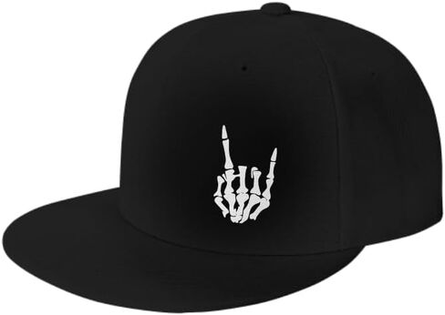 Flat Bill Hats for Men Snapback Baseball Cap Skeleton Hand Hat Skull Finger Black Skateboard Hats for Teen Boys Gift Dad Snap Backpack Men’s Hat & Cap (Print Skeleton) in Saudi Arabia