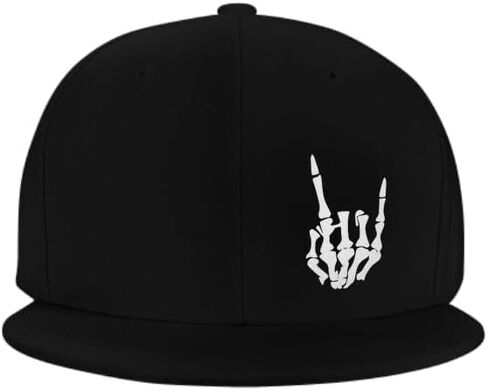 Flat Bill Hats for Men Snapback Baseball Cap Skeleton Hand Hat Skull Finger Black Skateboard Hats for Teen Boys Gift Dad Snap Backpack Men’s Hat & Cap (Print Skeleton) in Saudi Arabia