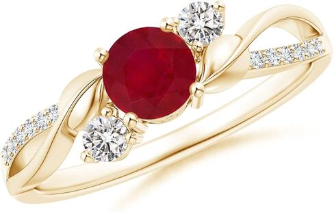 Angara Natural Ruby and Diamond Twisted Vine Ring in 14K Solid Gold/Platinum | July Birthstone, Birthday, Engagement, Anniversary, Wedding Jewelry Gift for Women in Saudi Arabia