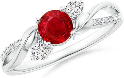 Angara Natural Ruby and Diamond Twisted Vine Ring in 14K Solid Gold/Platinum | July Birthstone, Birthday, Engagement, Anniversary, Wedding Jewelry Gift for Women in Saudi Arabia