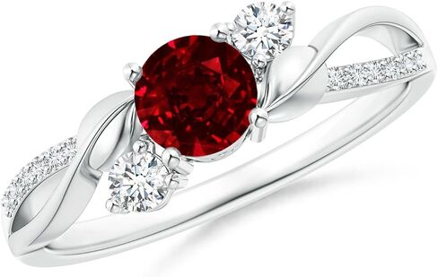 Angara Natural Ruby and Diamond Twisted Vine Ring in 14K Solid Gold/Platinum | July Birthstone, Birthday, Engagement, Anniversary, Wedding Jewelry Gift for Women in Saudi Arabia