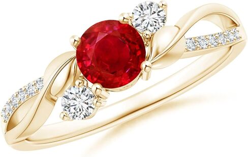 Angara Natural Ruby and Diamond Twisted Vine Ring in 14K Solid Gold/Platinum | July Birthstone, Birthday, Engagement, Anniversary, Wedding Jewelry Gift for Women in Saudi Arabia