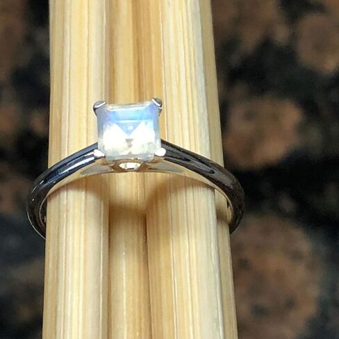 Genuine Rainbow Moonstone 925 Solid Sterling Silver Engagement Ring Size 6, 7, 8, 9, 10 in Kuwait