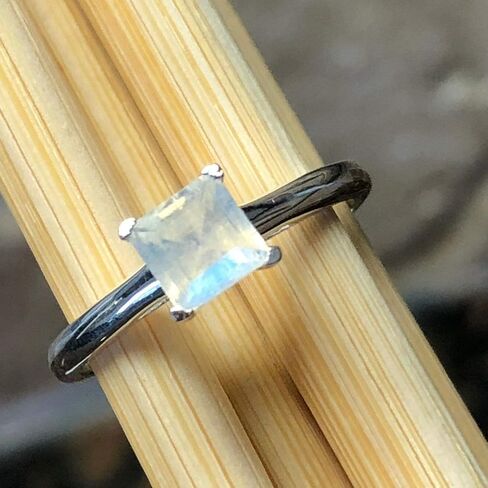 Genuine Rainbow Moonstone 925 Solid Sterling Silver Engagement Ring Size 6, 7, 8, 9, 10 in Kuwait