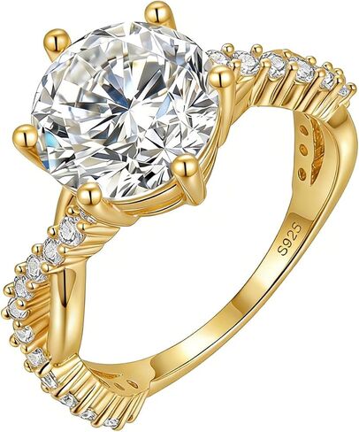 Round Engagement Rings for Women 925 Sterling Silver with 14K Gold Plated 1CT/2CT/3CT CZ Round Solitaire Engagement Ring Promise Wedding Band for Her Size 5-9 in Kuwait