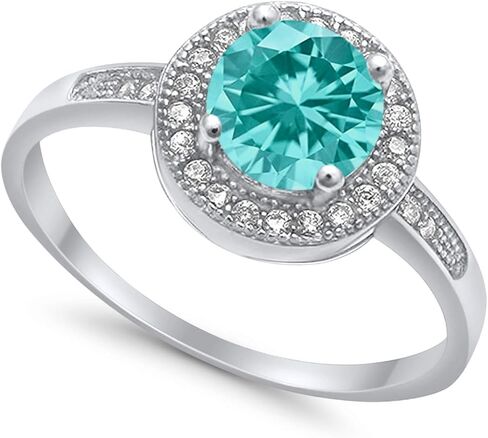 Blue Apple Co. Art Deco Ring Round Cubic Zirconia Halo Accent Solitaire Ring Vintage Style Solitaire Ring Statement Wedding Engagement Rings For Women 925 Sterling Silver in Saudi Arabia