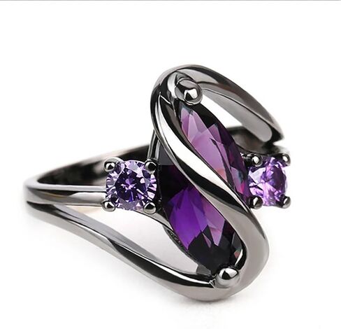 Charming Black Ring Female Engagement Jewelry with White Simulated Opal in Saudi Arabia
