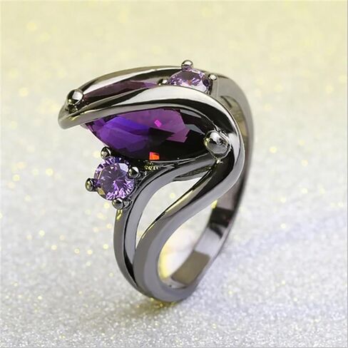 Charming Black Ring Female Engagement Jewelry with White Simulated Opal in Saudi Arabia