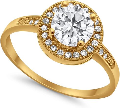 Blue Apple Co. Art Deco Ring Round Cubic Zirconia Halo Accent Solitaire Ring Vintage Style Solitaire Ring Statement Wedding Engagement Rings For Women 925 Sterling Silver in Saudi Arabia