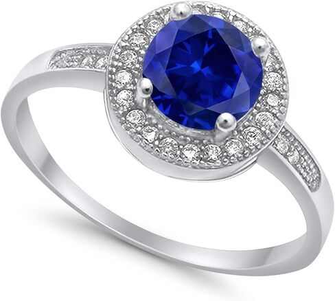 Blue Apple Co. Art Deco Ring Round Cubic Zirconia Halo Accent Solitaire Ring Vintage Style Solitaire Ring Statement Wedding Engagement Rings For Women 925 Sterling Silver in Saudi Arabia