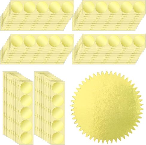 300 قطعة من الملصقات المزخرفة المصنوعة من رقائق الذهب المستديرة مقاس 2 بوصة، ملصقات منقوشة بأختام معدنية ذاتية اللصق مع حافة مسننة للأظرف والشهادات والحزم وكاتب العدل والجوائز ونقش الكتب in Kuwait