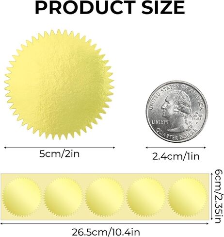 300 قطعة من الملصقات المزخرفة المصنوعة من رقائق الذهب المستديرة مقاس 2 بوصة، ملصقات منقوشة بأختام معدنية ذاتية اللصق مع حافة مسننة للأظرف والشهادات والحزم وكاتب العدل والجوائز ونقش الكتب in Kuwait