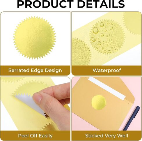 300 قطعة من الملصقات المزخرفة المصنوعة من رقائق الذهب المستديرة مقاس 2 بوصة، ملصقات منقوشة بأختام معدنية ذاتية اللصق مع حافة مسننة للأظرف والشهادات والحزم وكاتب العدل والجوائز ونقش الكتب in Kuwait