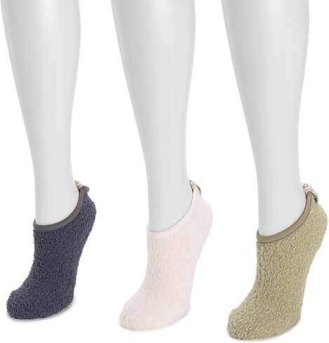 MUK LUKS Women's 3 Pack Low Cut Cozy Socks-Grippers, Multi, OS in Saudi Arabia