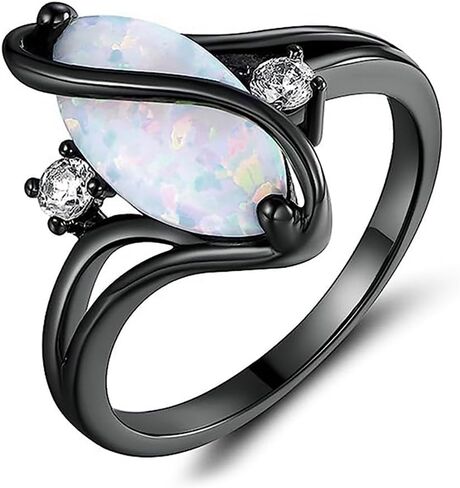 Charming Black Ring Female Engagement Jewelry with White Simulated Opal in Saudi Arabia