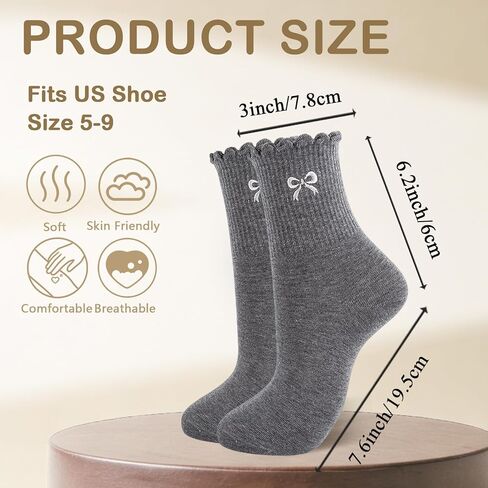 Women's Ruffle Socks Crew Casual Cute Polka with Bow Socks Ruffle Frilly Cotton Ankle Socks Size 5-9 in Kuwait
