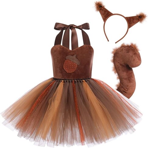 Toddler Girls Squirrel for Kids Princess Themed Party Strawberry Tutu Dress Halter Velvet Birthday Tulle Dress Ears Headband Tail Squirrel 7-8 Years in Saudi Arabia