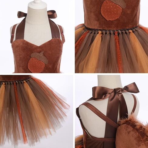 Toddler Girls Squirrel for Kids Princess Themed Party Strawberry Tutu Dress Halter Velvet Birthday Tulle Dress Ears Headband Tail Squirrel 7-8 Years in Saudi Arabia