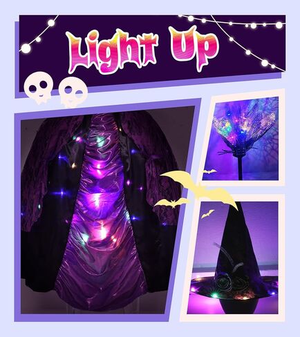 Meland Witch Costume for Girls - Light up Halloween Costumes for Kids Girl Dress up, Witch Dress for Toddler Girls Ages 3-10 in Kuwait