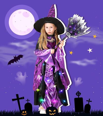 Meland Witch Costume for Girls - Light up Halloween Costumes for Kids Girl Dress up, Witch Dress for Toddler Girls Ages 3-10 in Kuwait