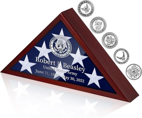 Gyazii Flag Display Case for Burial Flag Real Glass Front, Solid Wood Flag Holder for 5'x9.5' Flag with Wall Mount, Mahogany Military Shadow Box Frame for Veterans in Saudi Arabia