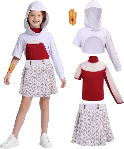 4PCS Girls Nova Zombies 4 Costume, Cheerleader Dance Dress with Mesh Top Skirt Bracelet Halloween Cosplay Outfit For Kids in Kuwait