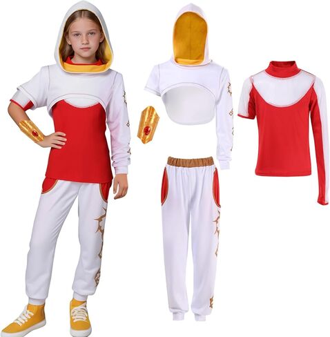4PCS Girls Nova Zombies 4 Costume, Cheerleader Dance Dress with Mesh Top Skirt Bracelet Halloween Cosplay Outfit For Kids in Saudi Arabia