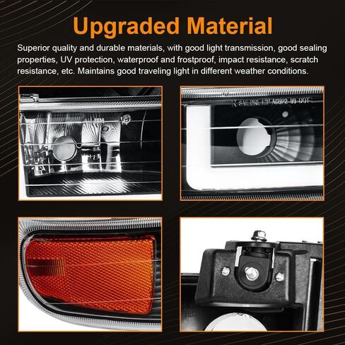 مجموعة المصابيح الأمامية LED DRL، مجموعة المصابيح الأمامية متوافقة مع 1999-2002 تشيفي سيلفرادو 1500 2500/2001 2002 سيلفرادو 1500HD 2500HD 3500HD استبدال المصابيح الأمامية غطاء أسود عاكس كهرماني in Kuwait