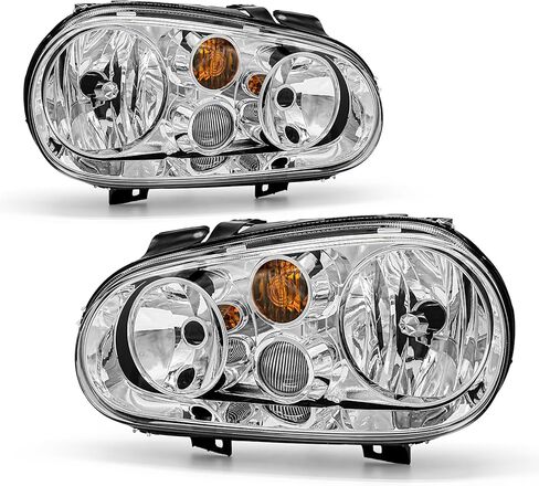 مجموعة المصابيح الأمامية لـ 1999 2000 2001 2002 2003 2004 2005 2006 Volkswagen Golf MK4 متوافقة مع 2004 VW Golf R32، 1999-2002 VW Cabrio، لا تناسب MK5 لموديلات 2006 (بدون لمبة) in Saudi Arabia