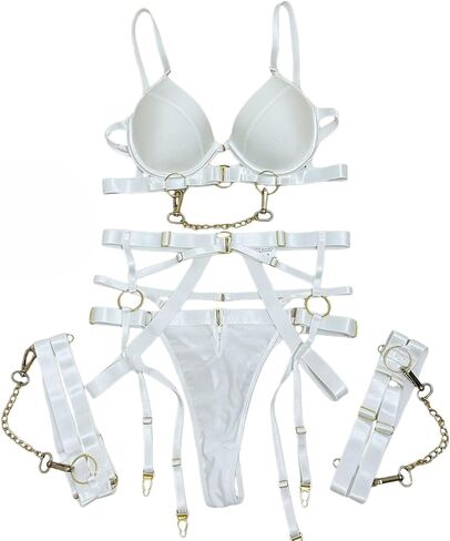 Sexy Luxury Chain Lingerie 4Pcs Sets Romantic Hollow Out Bras And Thongs Female Undewear Suit Fancy Intimate Set in Saudi Arabia