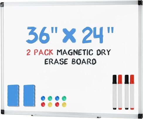 لوح مسح جاف مغناطيسي وسبورة بيضاء، 36 × 24 بوصة، إطار من الألومنيوم الفضي، يأتي مع ممحاة جافة واحدة، 2 علامة مسح جاف، 1 صينية أقلام و4 دبابيس مغناطيسية in Saudi Arabia