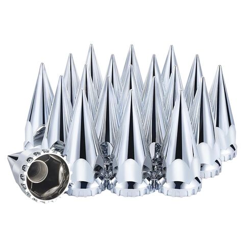 33mm x 4-3/4" Chromed Spike Lug Nuts Covers Thread-On, ABS Chrome Plastic Caps Pointed Screw On Lug Nut Cover for Semi Trucks (20) in Kuwait
